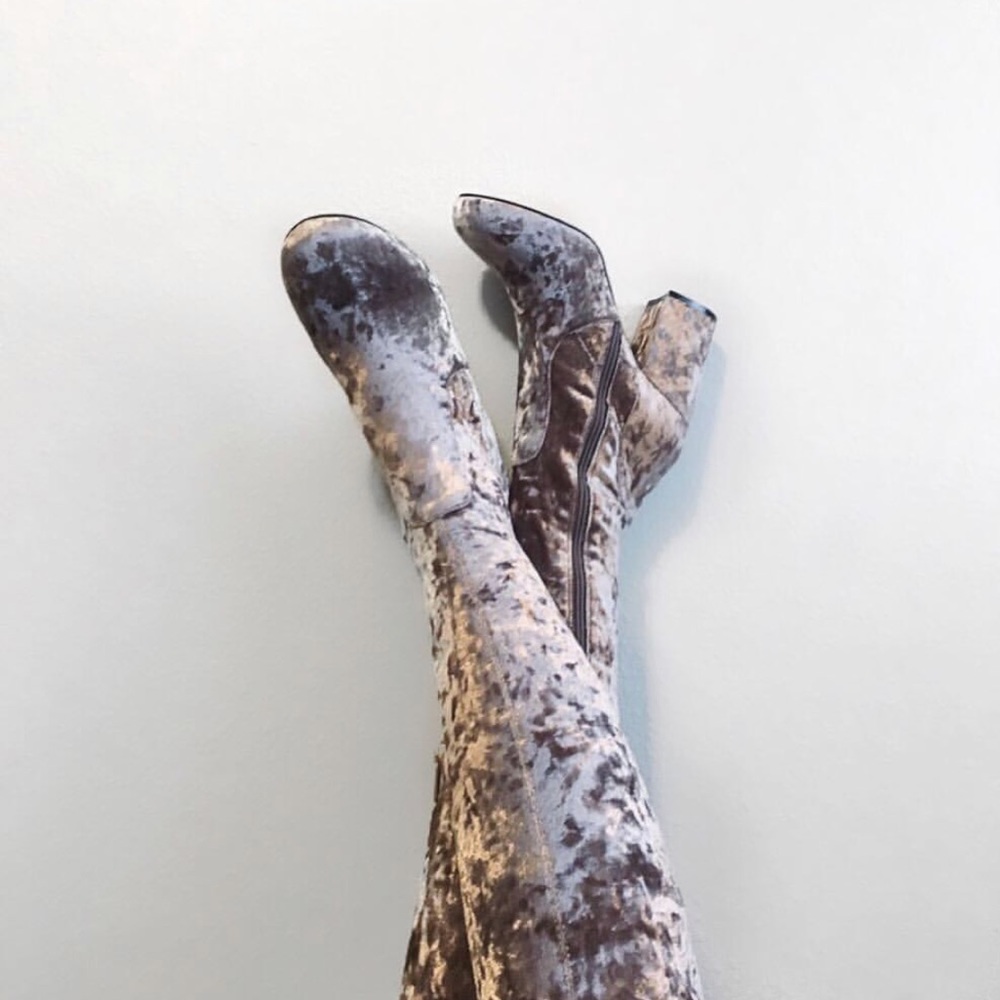 ASOS KATCH UP Velvet Heeled Over The Knee Boots